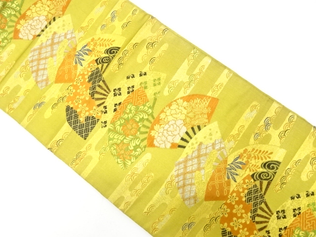 アンティーク　扇に草花模様織り出し名古屋帯（着用可）